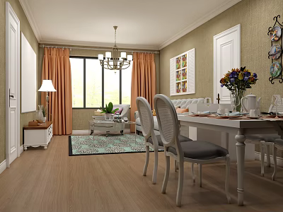 Bright Cozy Living Room With Integrated Dining Area And Warm Elegant Home Interior Design 3d model