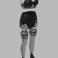 Women's Black And White Lingerie Set With Bra Panties And Lace Stockings
