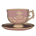 Elegant Copper Teacup With Gold Accents And Intricate Floral Saucer Design