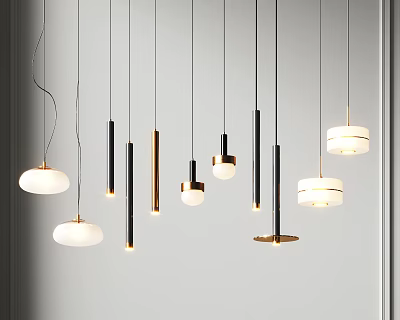 Modern Pendant Lights With Various Designs Black Gold Frames And White Lampshades 3d model