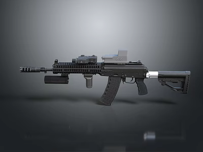 Modern Tactical Rifle with Scope Magazine and Tactical Accessories on Gray Background 3d model