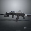 Modern Tactical Rifle with Scope Magazine and Tactical Accessories on Gray Background