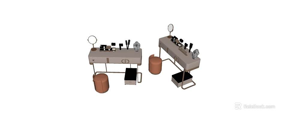 Modern Dressing Table With Mirror Cosmetic Tools Stool And Drawer Cabinet 3d model 