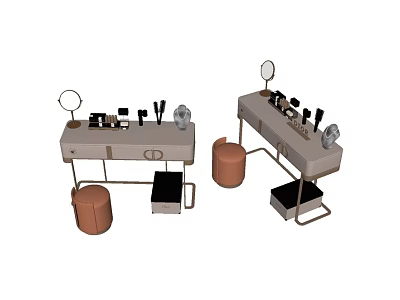 Modern Dressing Table With Mirror Cosmetic Tools Stool And Drawer Cabinet 3d model