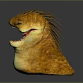 Realistic 3D Monster Head Model With Open Mouth Sharp Teeth Yellow Brown Skin And Mane