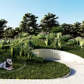 Creative Garden Landscaping With Circular Grass Areas White Pathways Seating And Green Plants