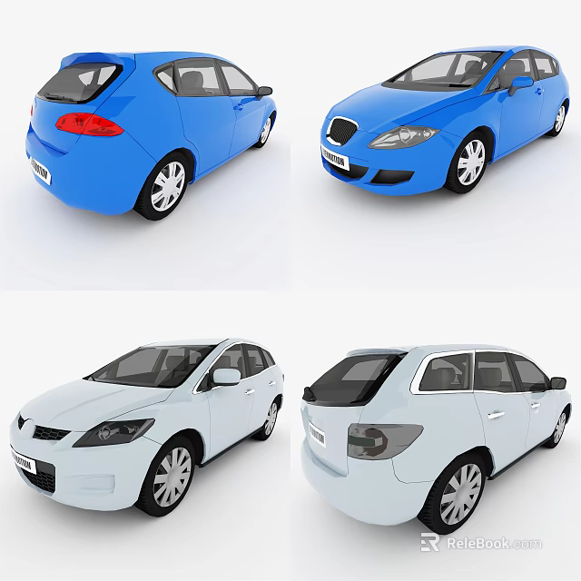 Blue And White Hatchback Cars Showcasing Front And Rear Angle Views 3d model 