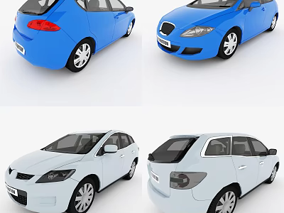 Blue And White Hatchback Cars Showcasing Front And Rear Angle Views 3d model