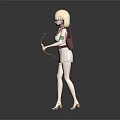 3D Blonde Female Character In White Green Outfit Holding Bow And Arrow Dark Background