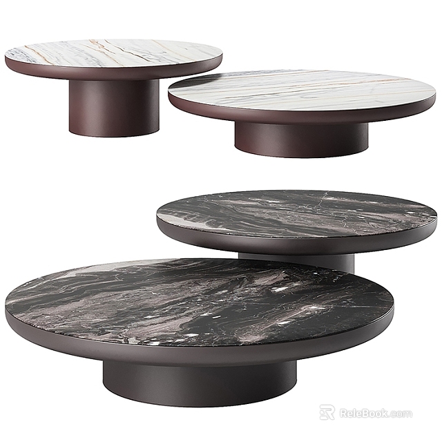 Modern Round Coffee Tables With Various Marble Tops And Dark Bases Design 3d model 