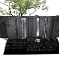 Modern Stone Feature Wall Design With Waterfall And Green Trees 3d model