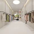 Modern Clothing Store Interior With Hanging Clothes On Racks And Ceiling Lights