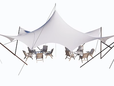 Tensile Membrane Shade Structure For Outdoor Patio With Seating And Tables 3d model