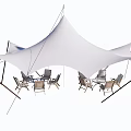 Tensile Membrane Shade Structure For Outdoor Patio With Seating And Tables