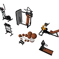 Modern Home Fitness Equipment Collection With Treadmill Dumbbells Elliptical And Weight Bench