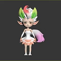Cute Game Movie Character With Colorful Hair Pink Green Accents White Dress Pink Tail