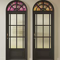 Arched Top Decorative Doors With Stained Glass And Ribbed Glass In Black Frames
