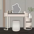 Modern Dressing Table Interior With Unique Shaped Mirror Gold Frame White Stool And Side Cabinet 3d model