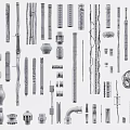 Various Types of Pipes and Plumbing Fittings Including Connectors Valves and Different Sizes
