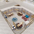 Elegant Jewelry Store with Glass Display Windows Luxury Cases and Marble Floor