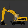 CAT Yellow Wheel Excavator With Long Boom Black Bucket And Operator Cab
