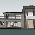 Modern Two Story Detached Villa With Large Windows Swimming Pool And Water Reflection