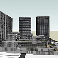Modern High Rise Office Buildings In Urban Commercial Complex With Green Areas