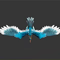 Blue Bird With Spread White Edged Wings Orange Beak And Red Feet On Dark Background