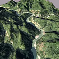 Natural Scenic Landscape Architecture Featuring Rolling Mountains Winding River and Lush Green Vegetation