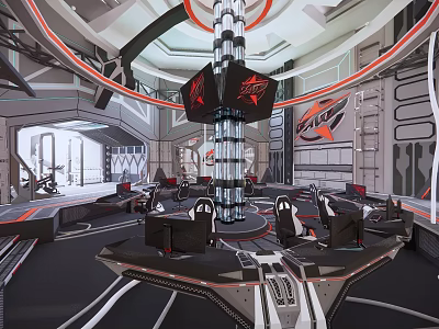 Futuristic Modern Esports Gaming Cafe With Circular Design And Advanced Computer Setups 3d model