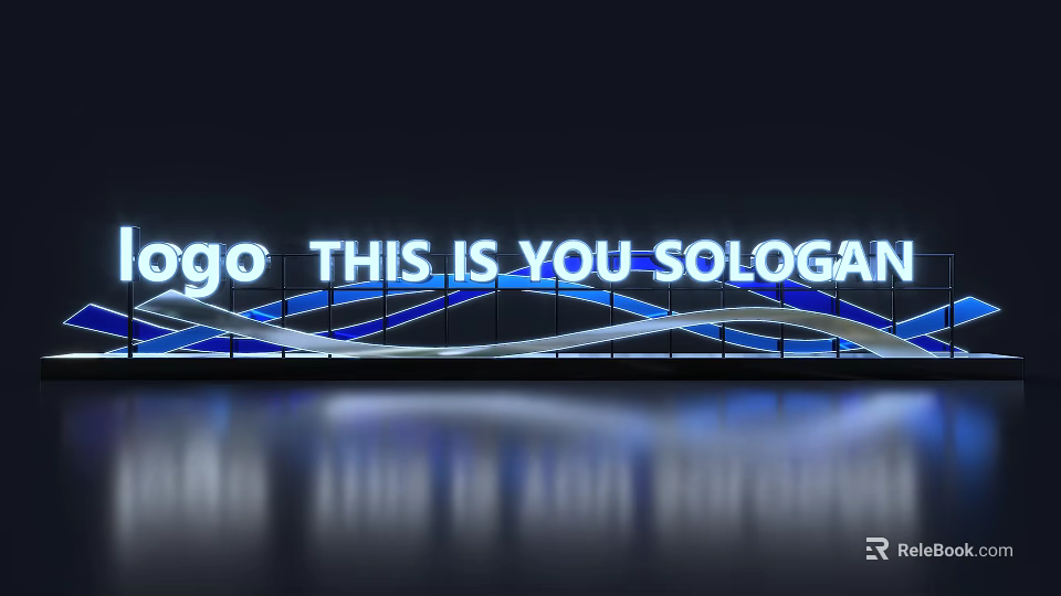 Illuminated 3D Text Design With Wavy Lines Logo And Slogan Reflection 3d model 