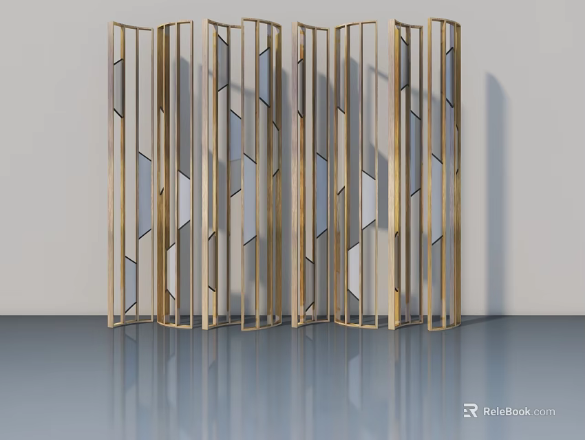 Elegant Modern Swing Door Design With Golden Metal Frame And Glass Panels 3d model 