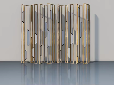 Elegant Modern Swing Door Design With Golden Metal Frame And Glass Panels 3d model