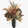 Black Vase Arrangement with Dried Pampas Grass Eucalyptus and Hydrangea in Warm Tones