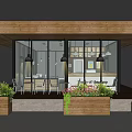 Modern Cafe Exterior With Wooden Roof Glass Facade And Patio Seating