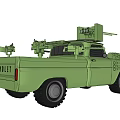 Green Utility Vehicle Equipped with Turret Missile Launchers Front Bumper and Large Off Road Wheels