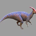 3D Rendered Dinosaur With Blue Orange Stripes And Pink Crest In Walking Pose