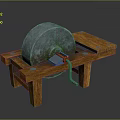 Traditional Stone Grinding Mill With Wooden Base And Metal Handle