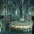 Futuristic Industrial Structure With Radial Metal Framework And Illuminated Interior