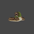 Minecraft Style Giant Snake Game Character With Pixel Art Green Head And Brown Scales