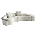 Modern Curved Cream Fabric Sofa With Decorative Pillows And Comfortable Design