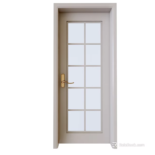Sleek White Hinged Door With Glass Panes And Brass Handle Design 3d model 