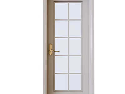 Sleek White Hinged Door With Glass Panes And Brass Handle Design 3d model
