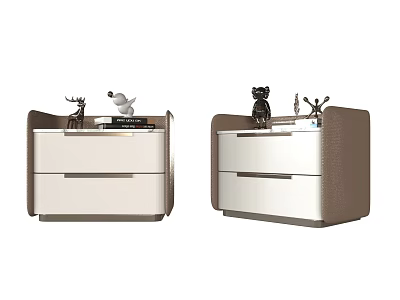 Two Modern Bedside Tables with Drawers and Decorative Small Statues 3d model