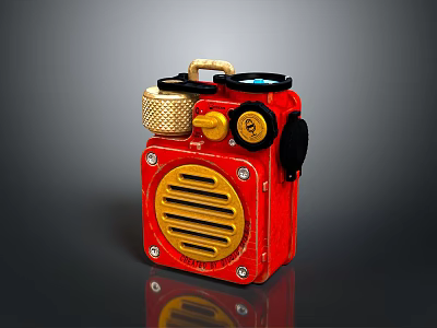 Vintage Red Computer Speaker With Handle Gold Black Knobs And Grille Panel 3d model