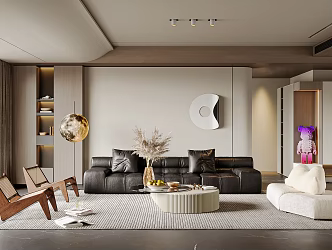Quiet Living Room Home Living Room Combination Multi-person Sofa Single Sofa Coffee Table Decoration Combination Floor Lamp Plant Decoration 3d model