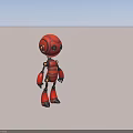 Red Robot Game Character 3D Model With Black Joints And Round Head