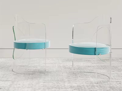Stylish Modern Dining Chairs With Transparent Acrylic Frame And Blue Padded Seats 3d model