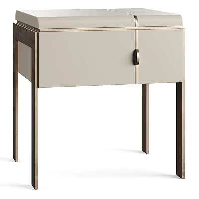 Modern Bedside Table With Sleek Design Wooden Top Metal Legs And Drawer 3d model