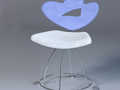 Modern Office Chair With Heart Shaped Blue Backrest White Padded Seat And Metal Legs 3d model